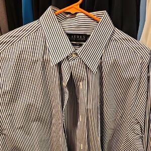 Ralph Lauren Blue Dress Shirt with Pinstripe Pattern